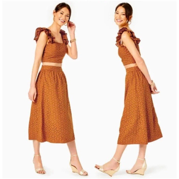 Lilly Pulitzer Dresses & Skirts - LILY PULITZER (8) Lolina Midi Set NWT Toffee Sunburst EYELET Luxury MSRP 298.00